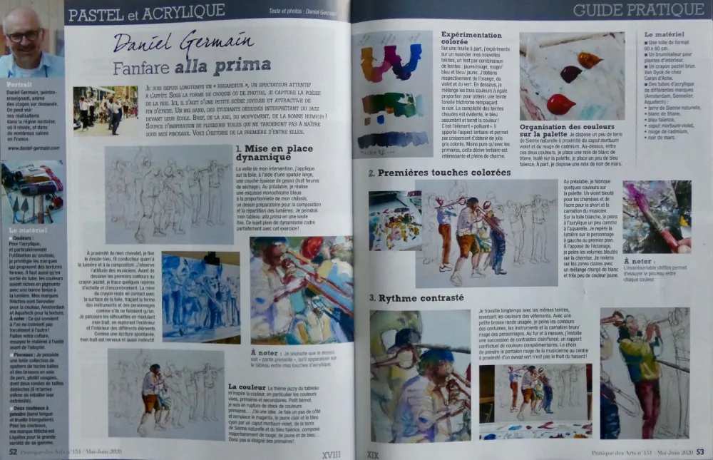 Magazine Pratique des Arts n°151-2020. Le guide pratique encore plus de pas à pas pour toutes les techniques Artiste Daniel Germain. Article : Fanfare alla prima.