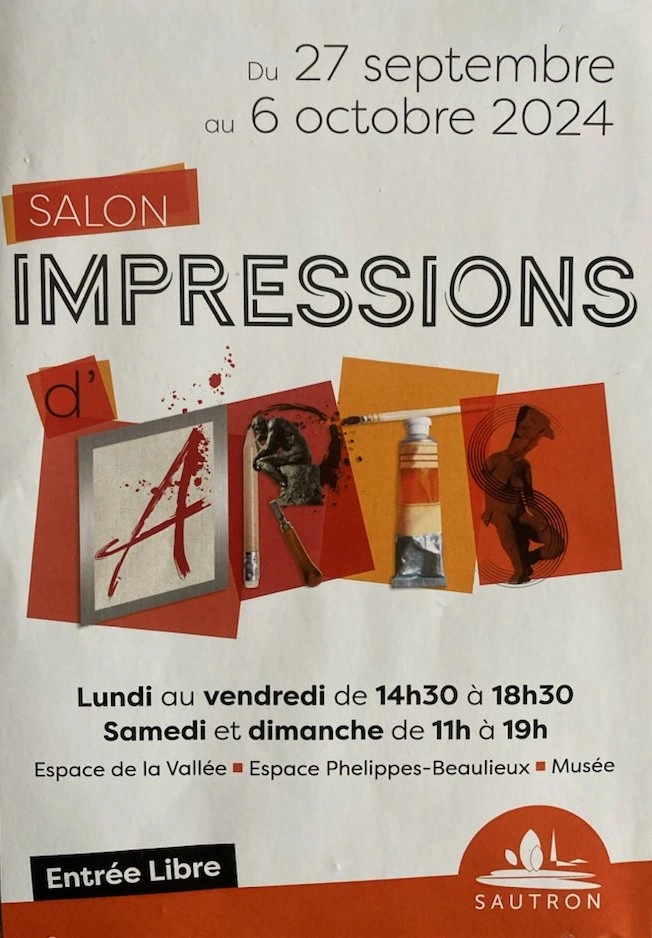 Affiche sur fond noir pour l'exposition à St Brieuc du 13 au 28 janvier 2024 à laquelle Daniel Germain participe en tant que peintre au côté d'un autre peintre et d'un sculpteur.